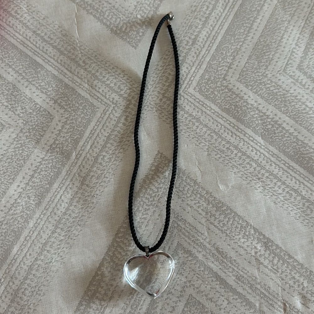 Baccarat Clear Crystal Heart Necklace on Cord 16” Silver Clasp, Includes Box - Picture 2 of 6